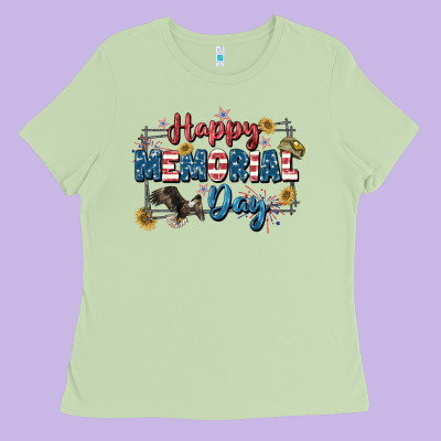 Happy Memorial Day 4th Of July Ladies Tee Designed By Cowgirlartshop