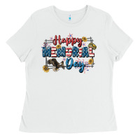 White Happy memorial day 4th of july Ladies Tee - CowGirlArtShop
