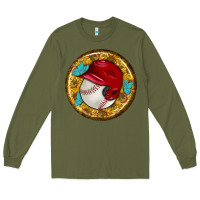 Army Green baseball with sunflower round earrings Long Sleeve Tee - BundleAndBundleShop