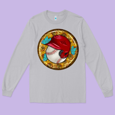 Baseball With Sunflower Round Earrings Long Sleeve Tee Designed By Bundleandbundleshop