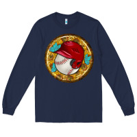 Navy baseball with sunflower round earrings Long Sleeve Tee - BundleAndBundleShop
