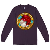Plum baseball with sunflower round earrings Long Sleeve Tee - BundleAndBundleShop