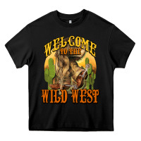 Black Welcome to the wild west Cowboy boots Heavy Core Tee - HowdyJamesFarm