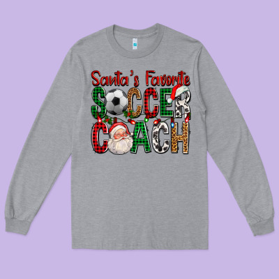 Santa's Favorite Soccer Coach For Christmas Long Sleeve Tee Designed By Fadigitalartstudio