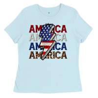 Baby Blue America with lightning bold Ladies Tee - CowGirlArtShop
