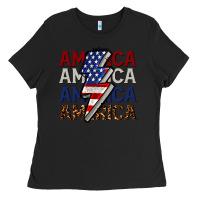 Black America with lightning bold Ladies Tee - CowGirlArtShop