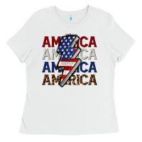 White America with lightning bold Ladies Tee - CowGirlArtShop