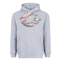 Heather Grey baseball lips Heavyweight Hoodie - AdoDesignShop