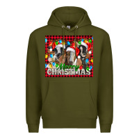 Army Green Merry Christmas  With Goats Premium Hoodie - LillyAllenDesigns