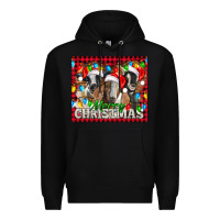 Black Merry Christmas  With Goats Premium Hoodie - LillyAllenDesigns