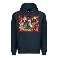 Navy Merry Christmas  With Goats Premium Hoodie - LillyAllenDesigns