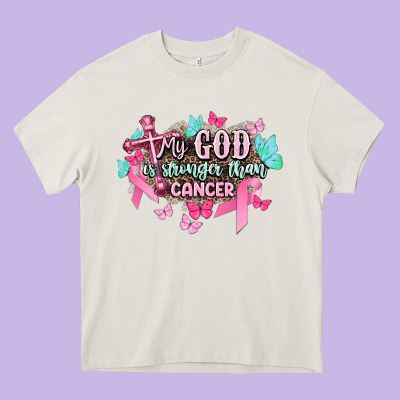 My God Is Stronger Than Cancer Awareness Heavy Core Tee Designed By Howdyjamesfarm