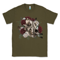 Army Green Floral boho wolf skull Classic Tee - RanaPortraitStore