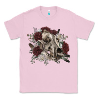 Bubblegum Pink Floral boho wolf skull Classic Tee - RanaPortraitStore