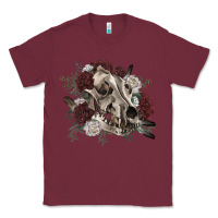 Burgundy Floral boho wolf skull Classic Tee - RanaPortraitStore