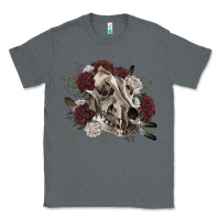 Charcoal Heather Floral boho wolf skull Classic Tee - RanaPortraitStore