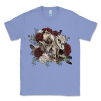 Colony Blue Floral boho wolf skull Classic Tee - RanaPortraitStore