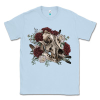 Dusty Blue Floral boho wolf skull Classic Tee - RanaPortraitStore