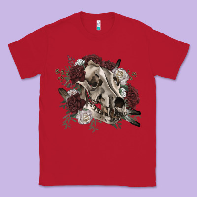 Floral Boho Wolf Skull Classic Tee Designed By Ranaportraitstore