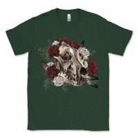 Sports Green Floral boho wolf skull Classic Tee - RanaPortraitStore