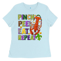 Baby Blue Pinch peel eat repeat crawfish Ladies Tee - HowdyJamesFarm