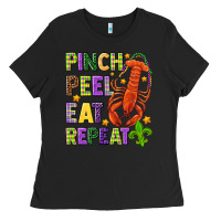 Black Pinch peel eat repeat crawfish Ladies Tee - HowdyJamesFarm