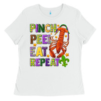 White Pinch peel eat repeat crawfish Ladies Tee - HowdyJamesFarm