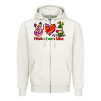 Oatmeal Heather peace love wine Zipper Hoodie - AdoDesignShop
