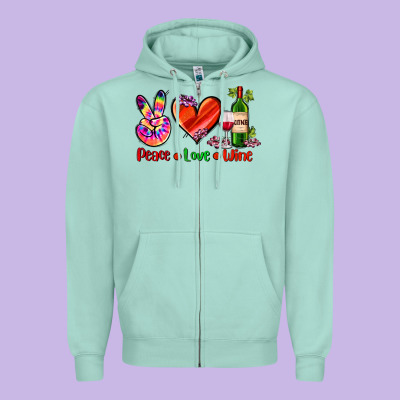 Peace Love Wine Zipper Hoodie Designed By Adodesignshop