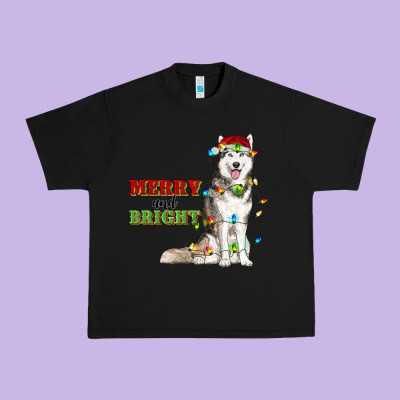 Merry And Bright Husky Urban Heavy Tee Designed By Ranaportraitstore
