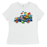 White Autism truck Ladies Tee - CowGirlArtShop