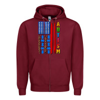 Burgundy autism american flag Zipper Hoodie - AdoDesignShop