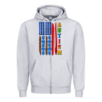 Heather Grey autism american flag Zipper Hoodie - AdoDesignShop