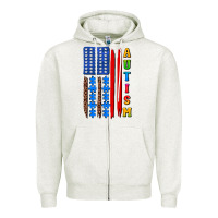 Oatmeal Heather autism american flag Zipper Hoodie - AdoDesignShop