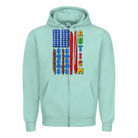 Seafoam autism american flag Zipper Hoodie - AdoDesignShop