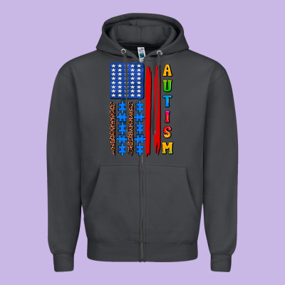 Autism American Flag Zipper Hoodie Designed By Adodesignshop