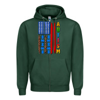 Sports Green autism american flag Zipper Hoodie - AdoDesignShop