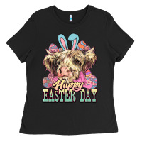 Black Happy Easter Day cow Ladies Tee - HowdyJamesFarm