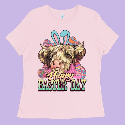 Happy Easter Day Cow Ladies Tee Designed By Howdyjamesfarm