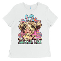 White Happy Easter Day cow Ladies Tee - HowdyJamesFarm