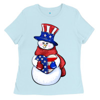 Baby Blue Patriotic snowman 4th of july Ladies Tee - HowdyJamesFarm