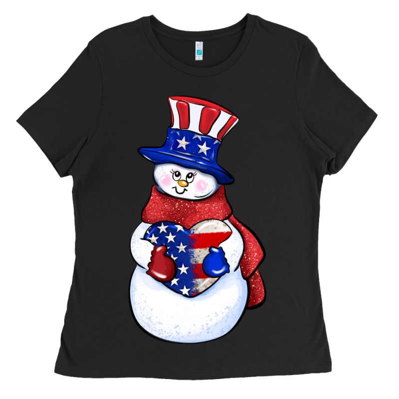 Patriotic Snowman 4th Of July Ladies Tee by HowdyJamesFarm | Teevron