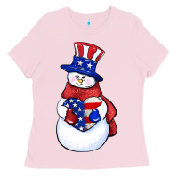 Bubblegum Pink Patriotic snowman 4th of july Ladies Tee - HowdyJamesFarm