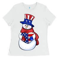 White Patriotic snowman 4th of july Ladies Tee - HowdyJamesFarm