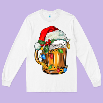 Christmas Beer Long Sleeve Tee Designed By Fadigitalartstudio