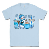 Dusty Blue winter snowman coffee cups Classic Tee - CowGirlArtShop