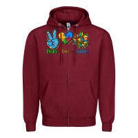 Burgundy peace love autism Zipper Hoodie - AdoDesignShop