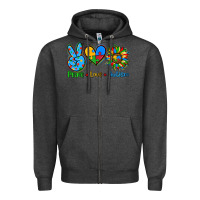 Charcoal Heather peace love autism Zipper Hoodie - AdoDesignShop