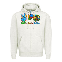 Oatmeal Heather peace love autism Zipper Hoodie - AdoDesignShop