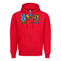 Red peace love autism Zipper Hoodie - AdoDesignShop